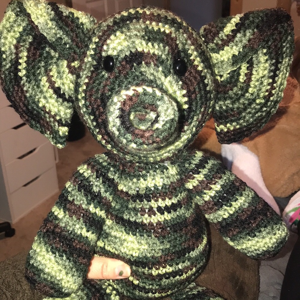 Crocheted military elephant